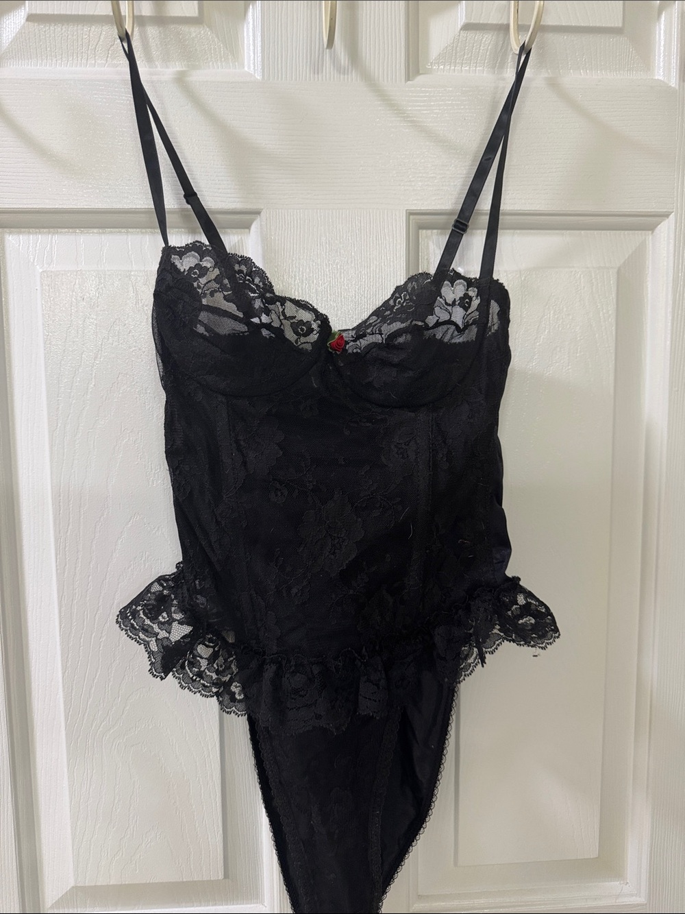 Shirley Black Lace Teddy with Scalloped Trim